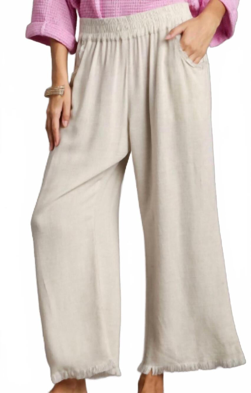 NEW UMGEE women's alex frayed hem wide leg pants in oatmeal